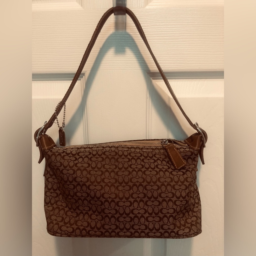 Vintage Coach Brown Signature Canvas Demi Shoulder Bag with Leather Trim - Picture 10 of 13